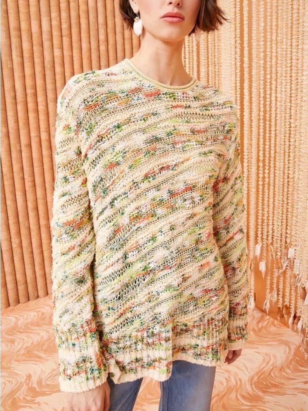 Ulla Johnson Cream Open-Knit Sweater with Multicolor Speckle